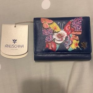 ANUSCHKA Trifold Navy Butterfly Wallet